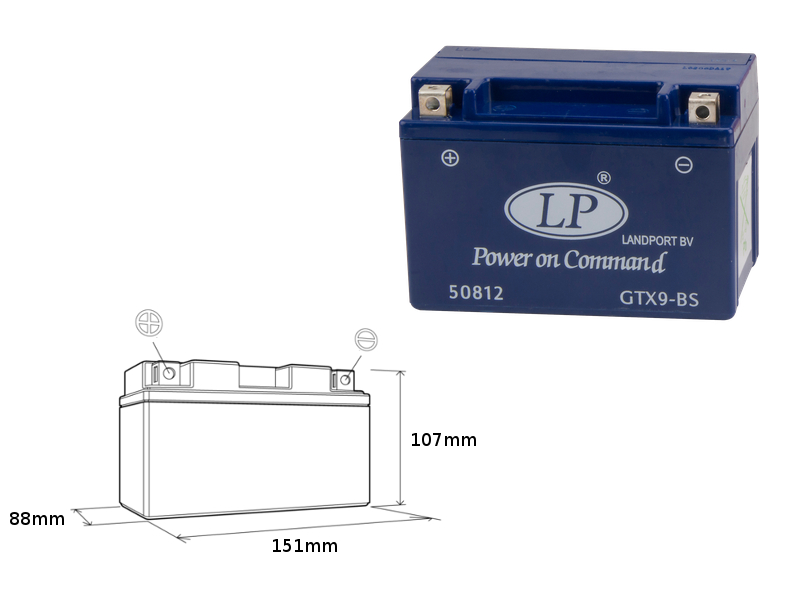 LANDPORT akumulátor gelový GTX9-4 (MG LTX9-4) 12V 8AH 151X88X107 bezúdržbový - - nahrazuje GTX9BS L (8) (LANDPORT akumulátor gelový GTX9-4 (MG)